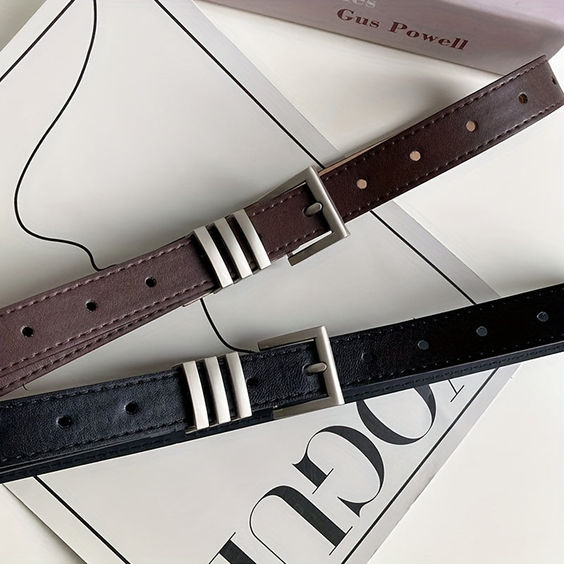 Square Buckle Unisex PU Leather Belt Neutral Style Casual Belt