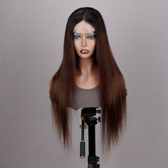 Chocolate Brown Straight 4x4 Lace Frontal Human Hair Wig