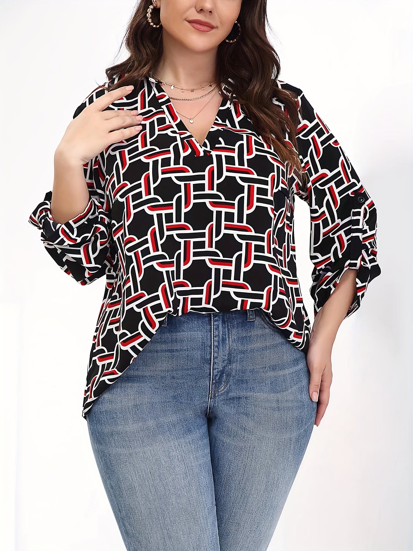 Allover Print Notched Neck Top