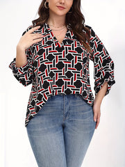 Allover Print Notched Neck Top