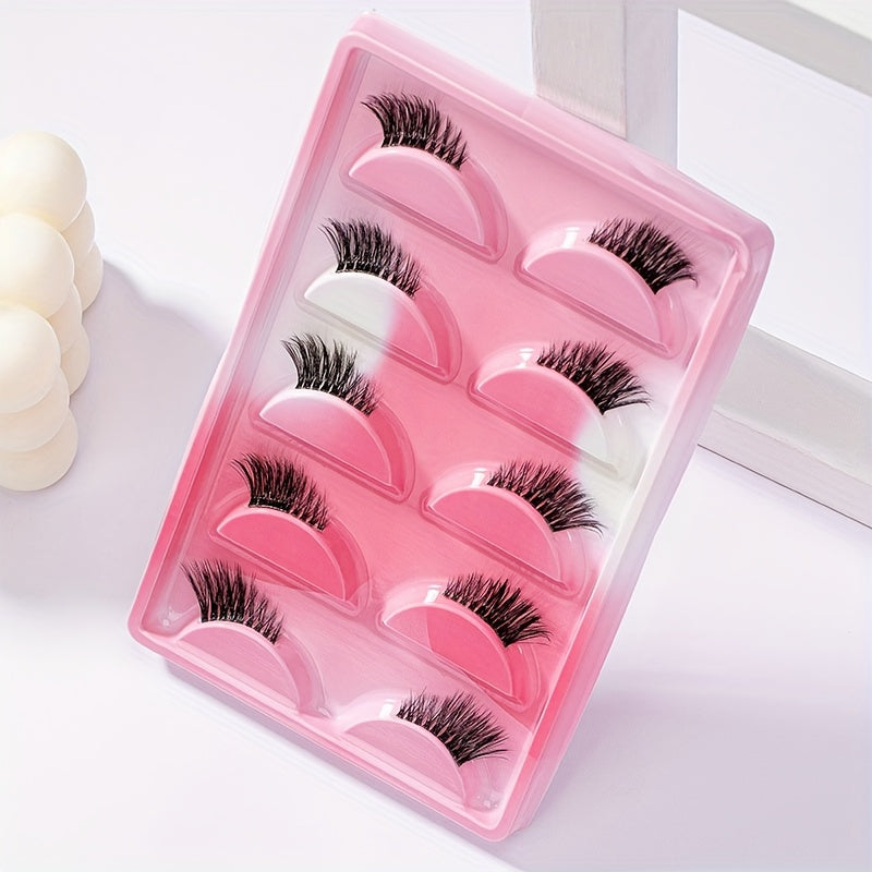 5 Pairs Winged End Eye Elongated Eyelashes Clear Band Half False Eyelashes 13mm