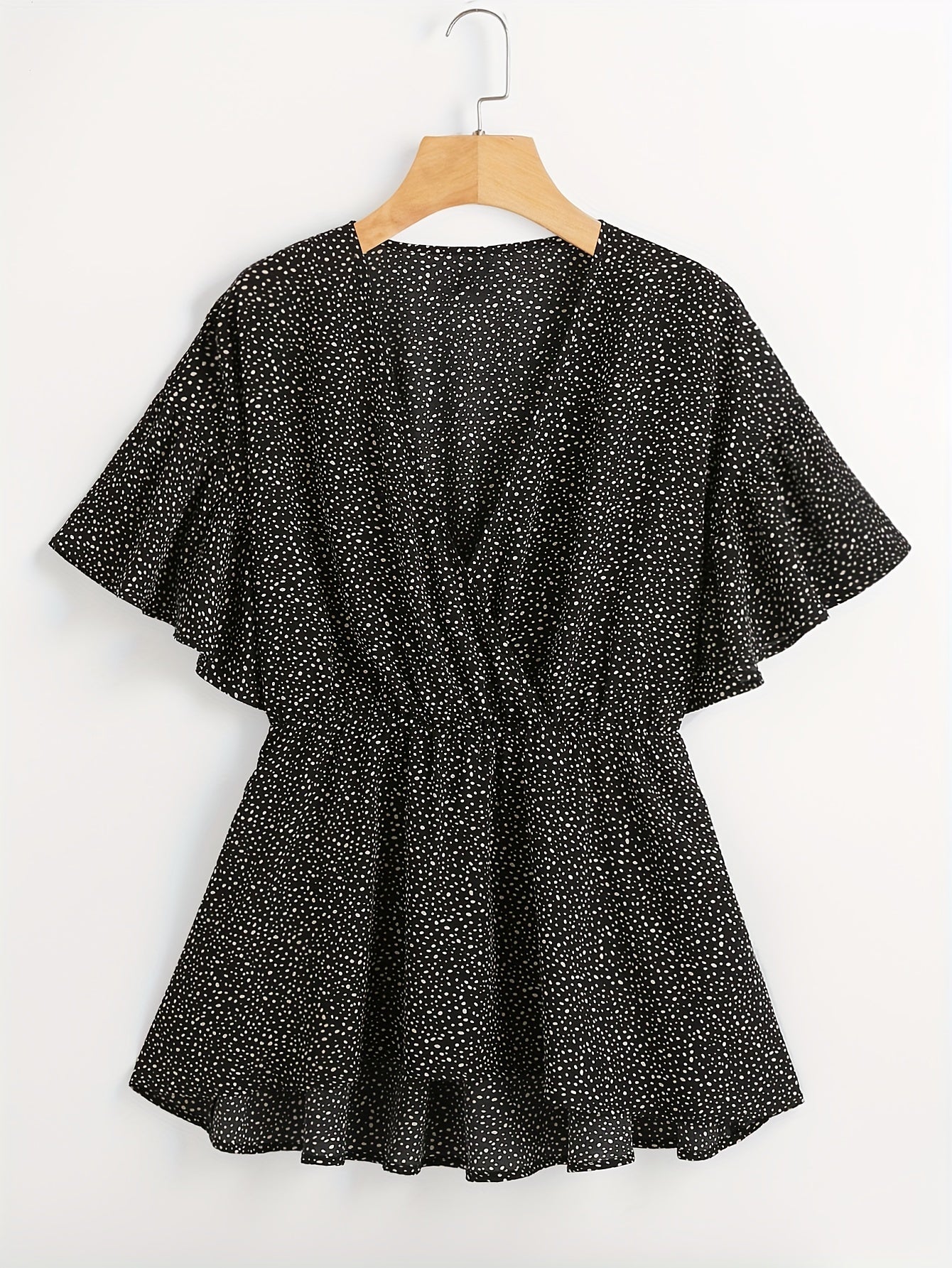 Polka Dot Butterfly Sleeve Peplum Top