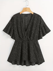 Polka Dot Butterfly Sleeve Peplum Top