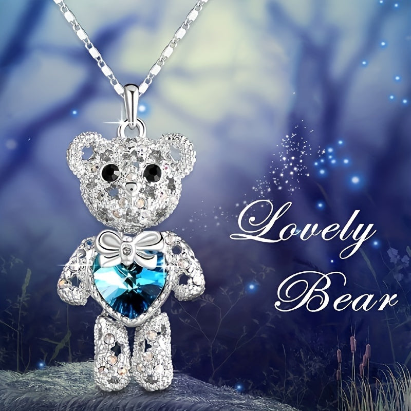 Bear Pendant Rhinestone Heart Shape Crystal Men's Jewelry