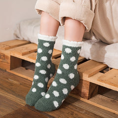 Polka Dot Fuzzy Socks Warm Mid Tube Women's Stockings