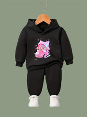 Cartoon Girl Driving Car Print Hoodie & Sweatpants Set