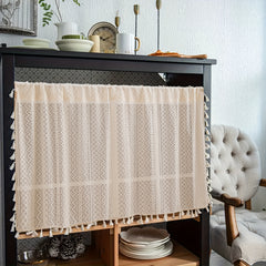 Boho Beige Tassel Trim Curtains Geometric Rod Pocket Coffee Curtains