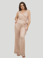 Sequin Wide Leg Tank Jumpsuit with Belt