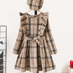 Girls Plaid Ruffle Trim A Line Dress