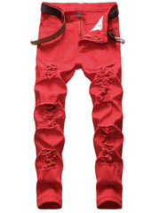 Mens Ripped Straight Denim Jeans Regular Wash With Pockets