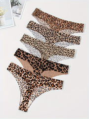 5pcs Leopard Print Thongs Low Waist Intimates Panties