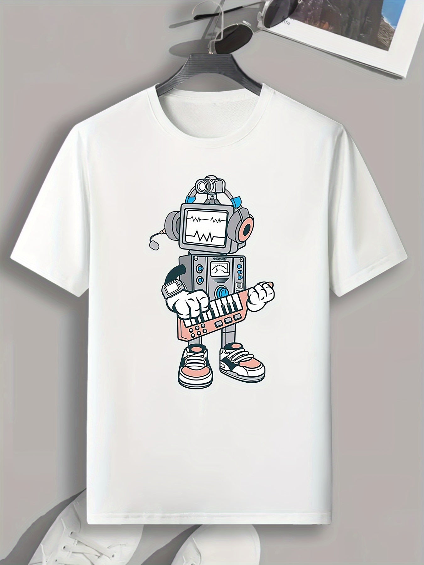 Robot Print Men's Graphic T-shirt Comfy Tees For Summer