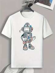 Robot Print Men's Graphic T-shirt Comfy Tees For Summer