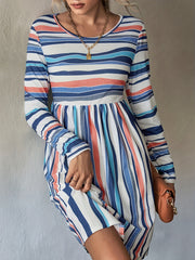 Women's Stripe Print Long Sleeve Casual Dress