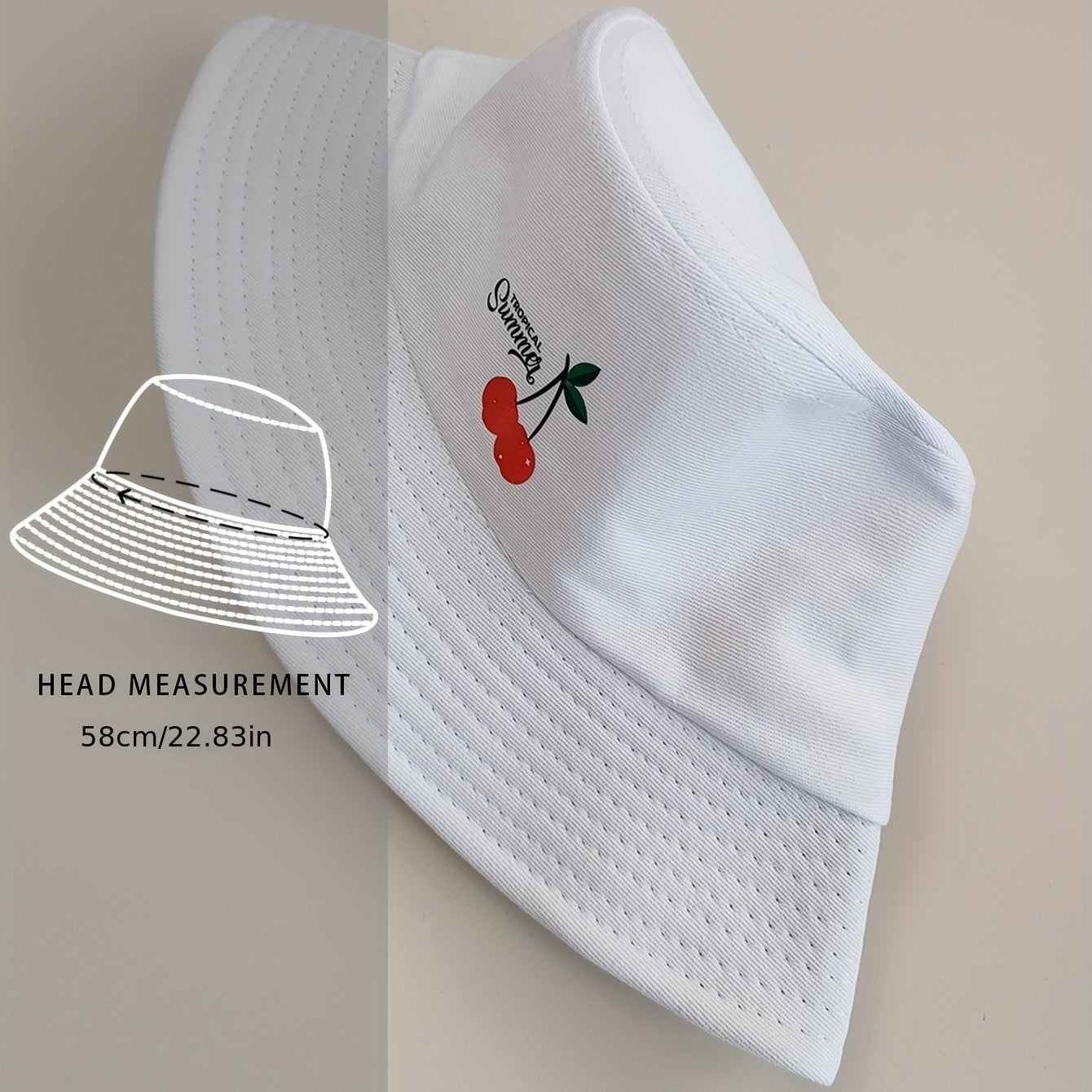 Cherry Print Bucket Hat Lightweight Sun Shade Cap Women