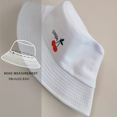 Cherry Print Bucket Hat Lightweight Sun Shade Cap Women
