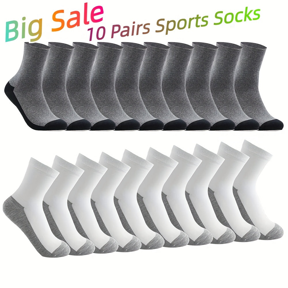10 Pairs Men's Comfortable Mid Calf Socks For Daily Use