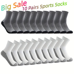 10 Pairs Men's Comfortable Mid Calf Socks For Daily Use