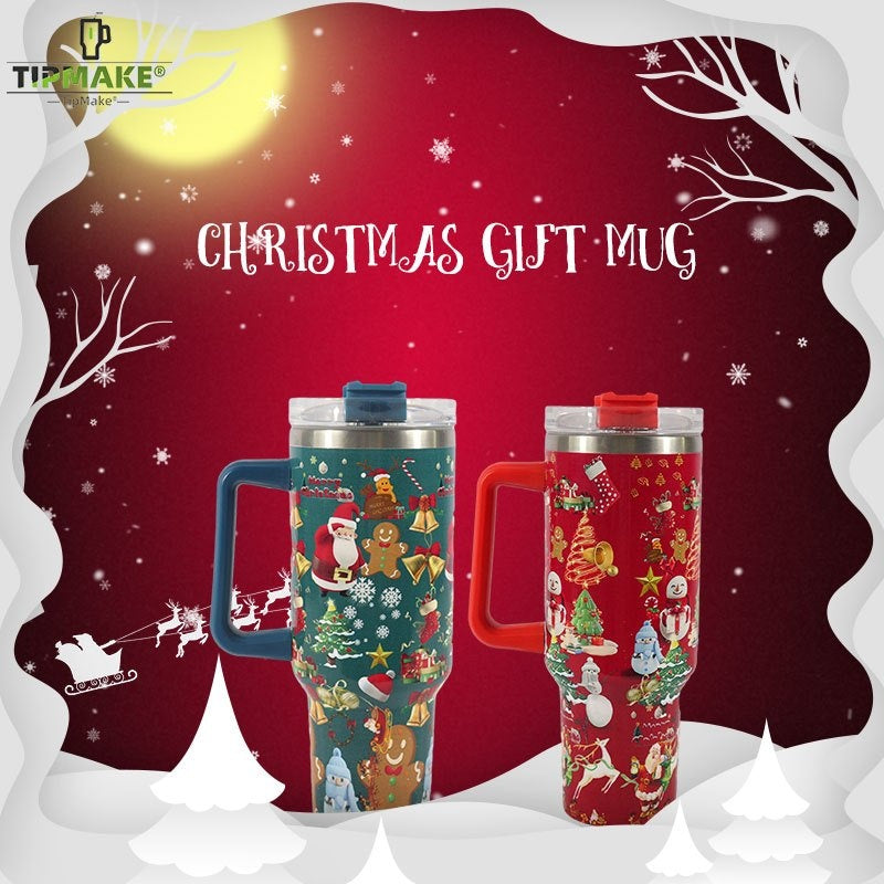 40oz Christmas Pattern Water Bottle Portable Insulated Cup