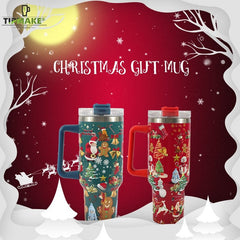 40oz Christmas Pattern Water Bottle Portable Insulated Cup