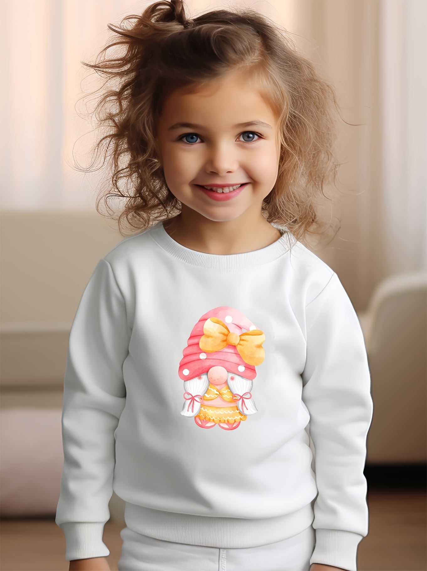 Girls Elf Pattern Crew Neck Long Sleeve Sweatshirt for Spring Fall