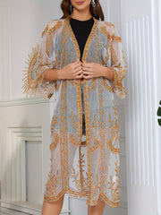 Floral Embroidery Sheer Open Front Cover Up