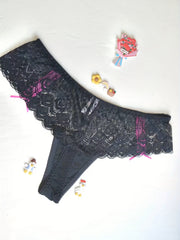 Romantic Lace Thongs with Scallop Trim and Bow Tie