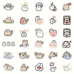 60pcs Cute Bunny Kitten Waterproof Sticker Pack for Laptop Water Cup Decoration
