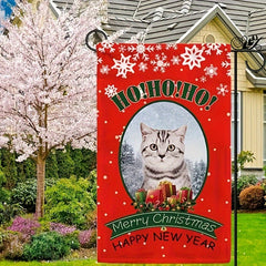 Cat Themed Merry Christmas Garden Flag Double Sided 12x18 Outdoor Decor