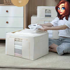 Portable Clothes Storage Drawer Box With Window & Support Rack