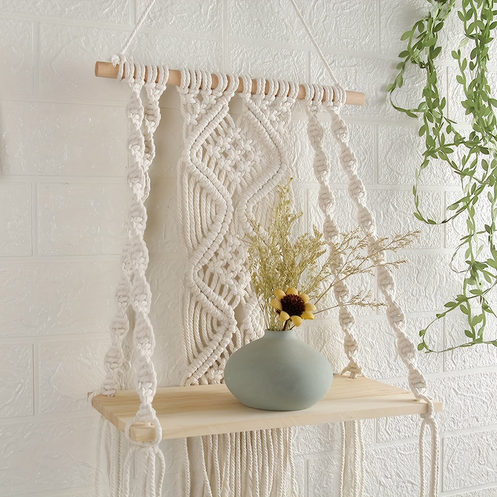 Boho Macrame Wall Shelf Tassel Woven Shelf