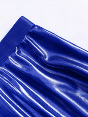 Metallic V Neck Bra & Pleated Mini Skirt Set