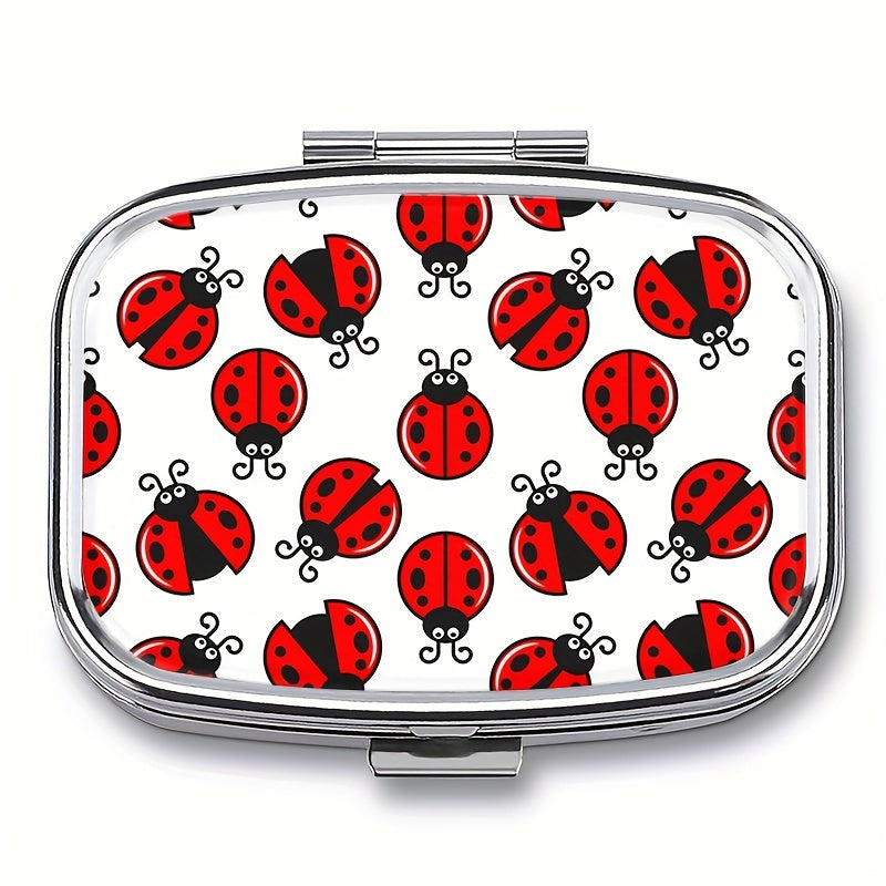 Mini Ladybug Pattern Pill Box Compact Organizer - Metal Medicine Case