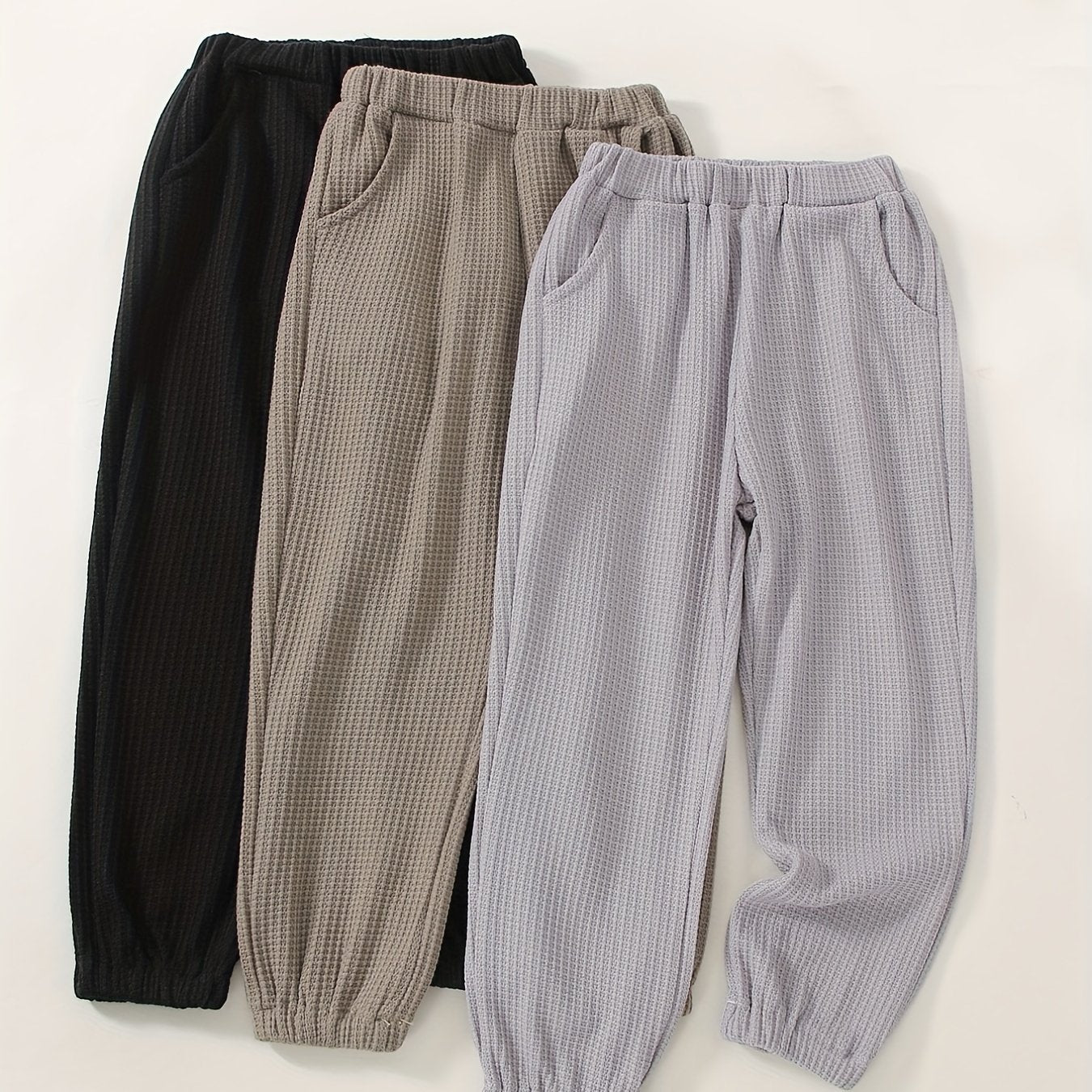 3pcs Toddler Boys Solid Sweatpants With Pocket