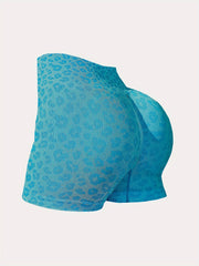 3pcs Leopard Print Hip Lifting Yoga Shorts High Waist Workout Activewear