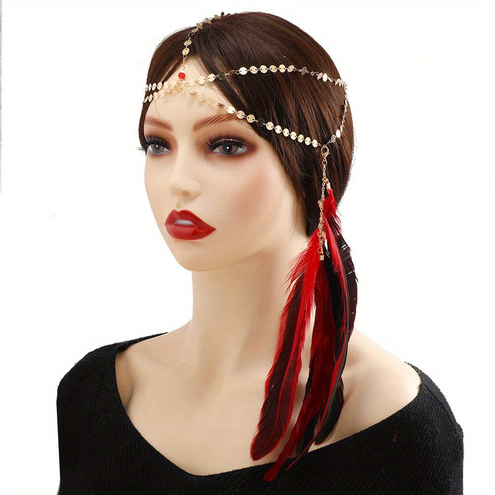 Boho Head Chain With Feather Pendant Hair Accessories For Women
