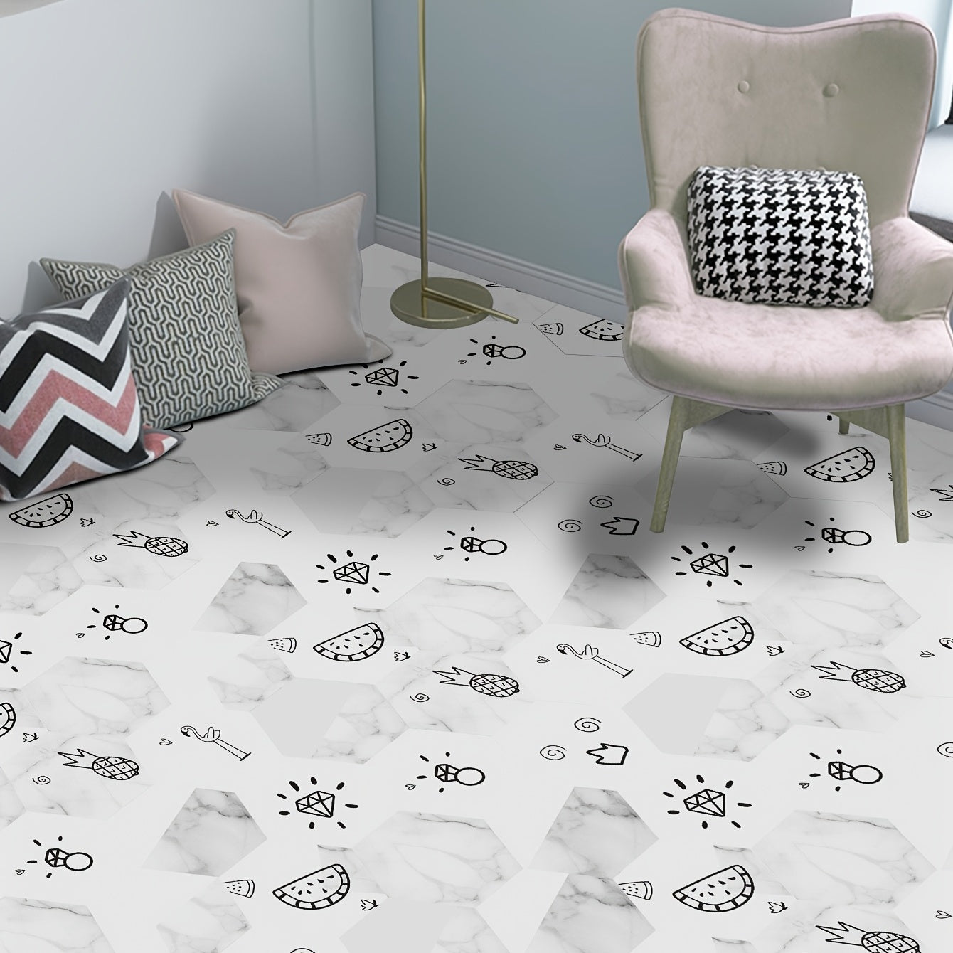 10pcs Geometric Flowers Hexagon Tile Stickers Waterproof Self-adhesive