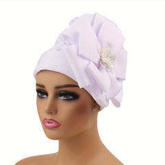 Plate Flower Turban Cap French Style Head Wrap Elastic Beanie Chemo Hats