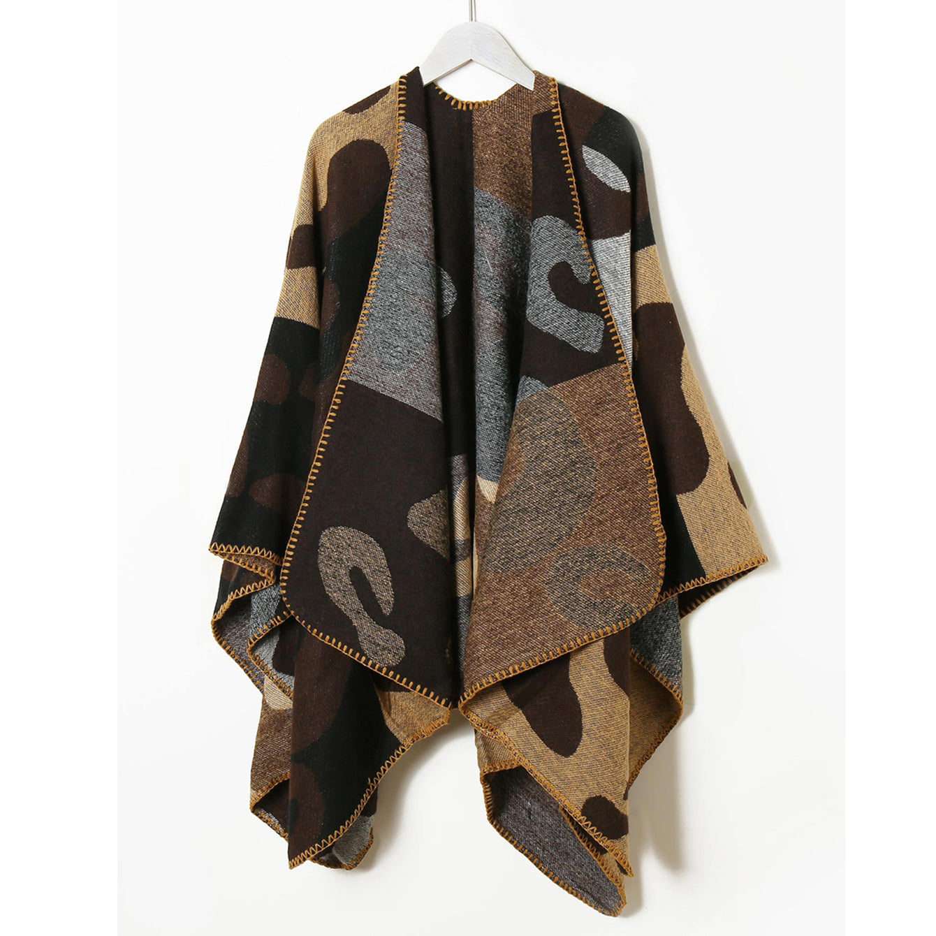 Bohemia Knitted Plaid Shawl Thickened Scarf Cape Wrap