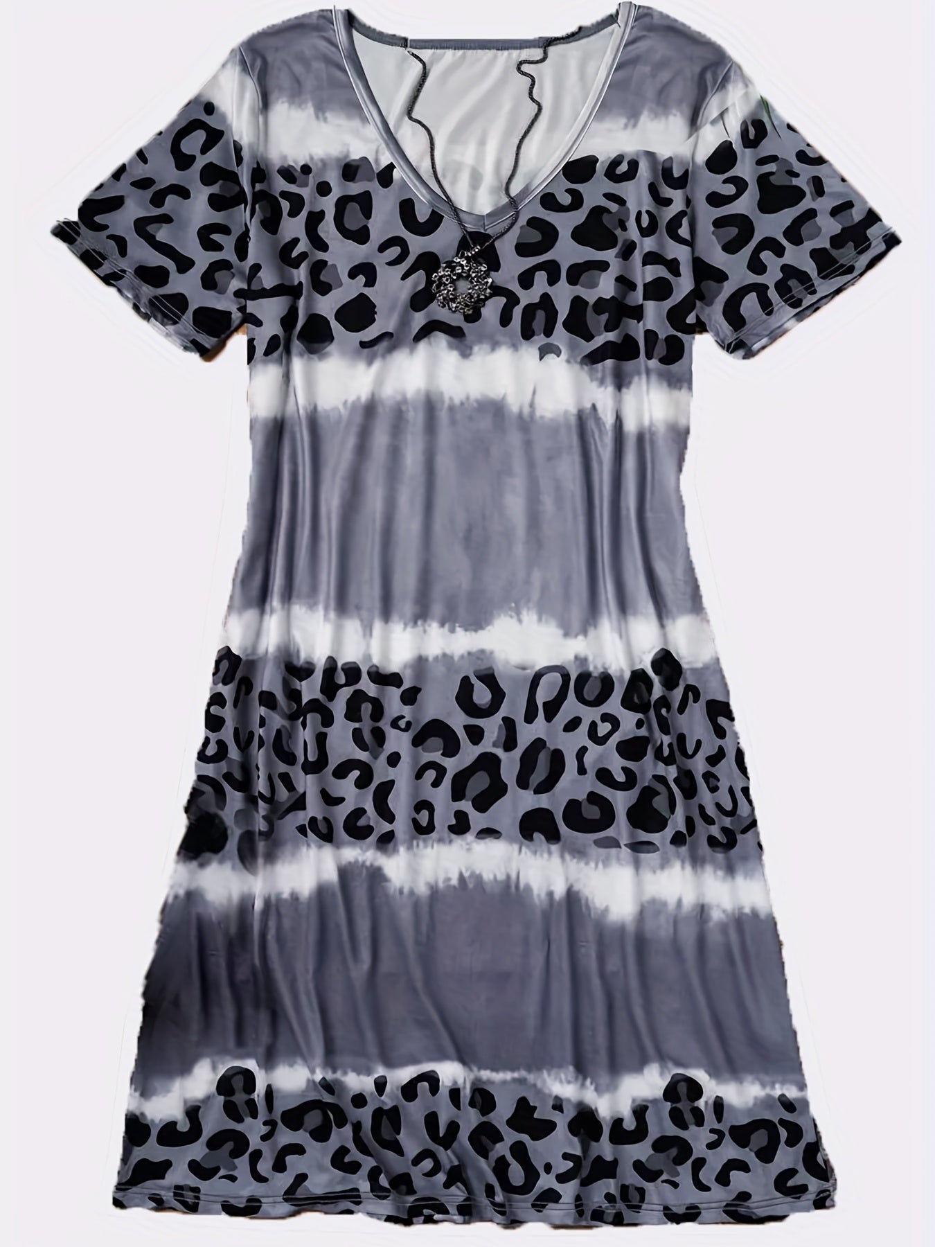 Colorblock Tie Dye Leopard Print V Neck Dress