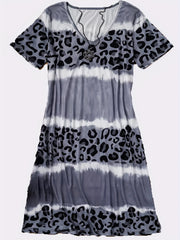 Colorblock Tie Dye Leopard Print V Neck Dress