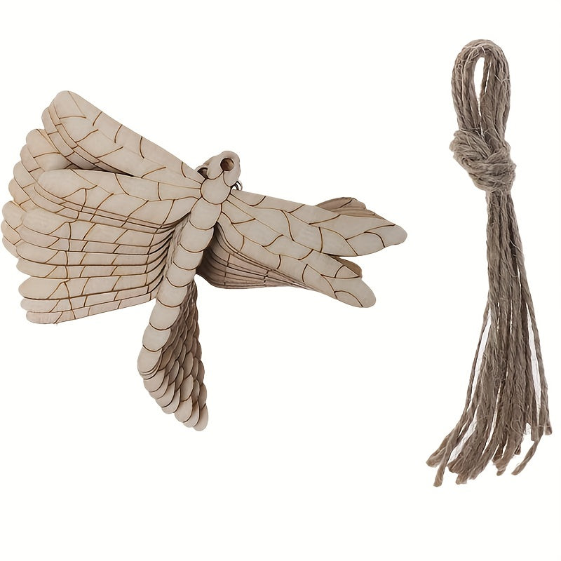 10pcs Wooden Dragonfly Ornaments DIY Wooden Slices Crafts Hanging Ornaments