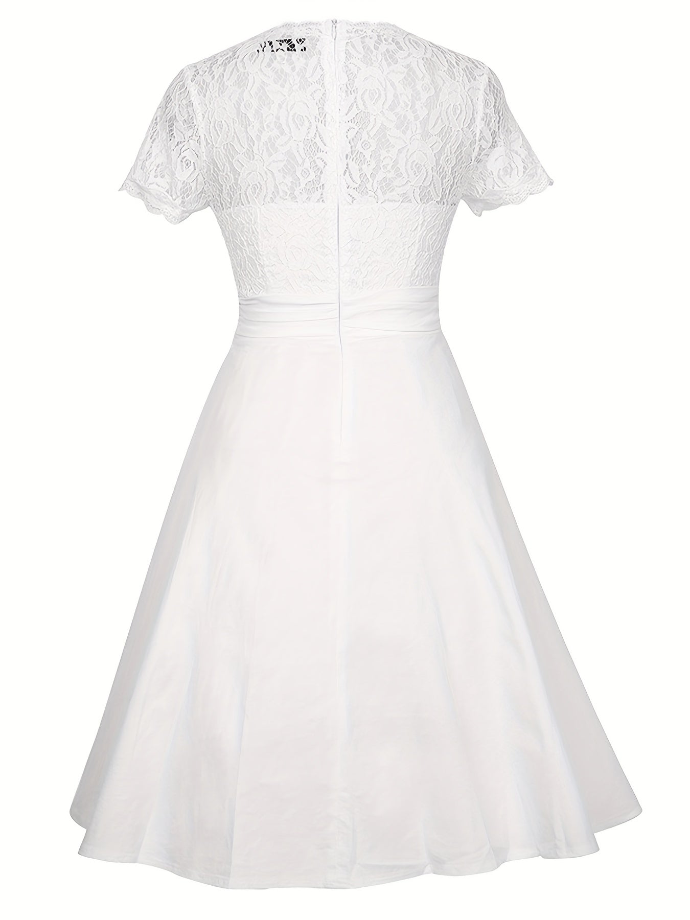 V Neck Button Front Wedding Dress Short Sleeve Dress