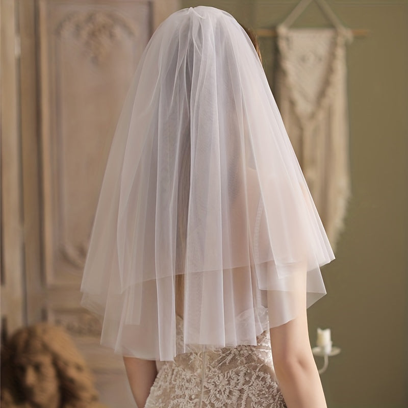 Double Layer Short Head Veil With Comb Mesh Veil Wedding Hair Accessories