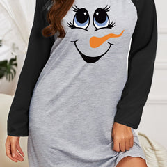 Christmas Nightdress Women's Plus Snowman Smiling Face