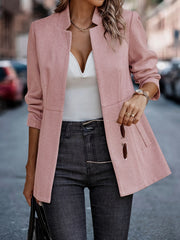 Solid Open Front Blazer Long Sleeve For Office & Work