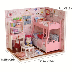 DIY Pink Bedroom Model House Kit with Furniture Set - Creative Gift