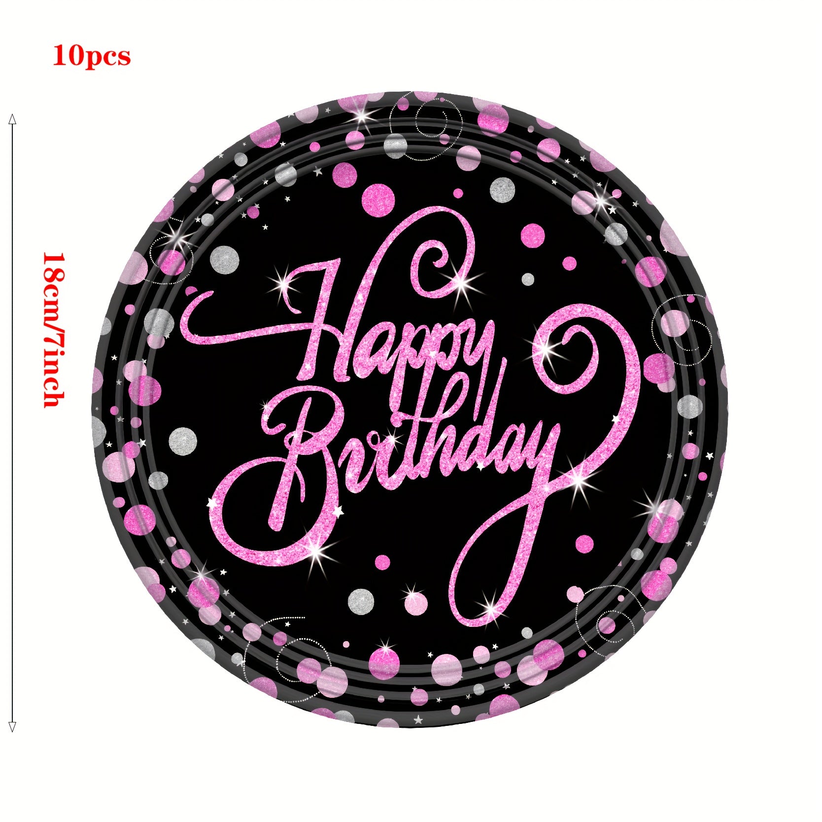 10pcs Pink Birthday Tableware Set Plates Cups Napkins Birthday Decorations