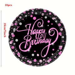 10pcs Pink Birthday Tableware Set Plates Cups Napkins Birthday Decorations