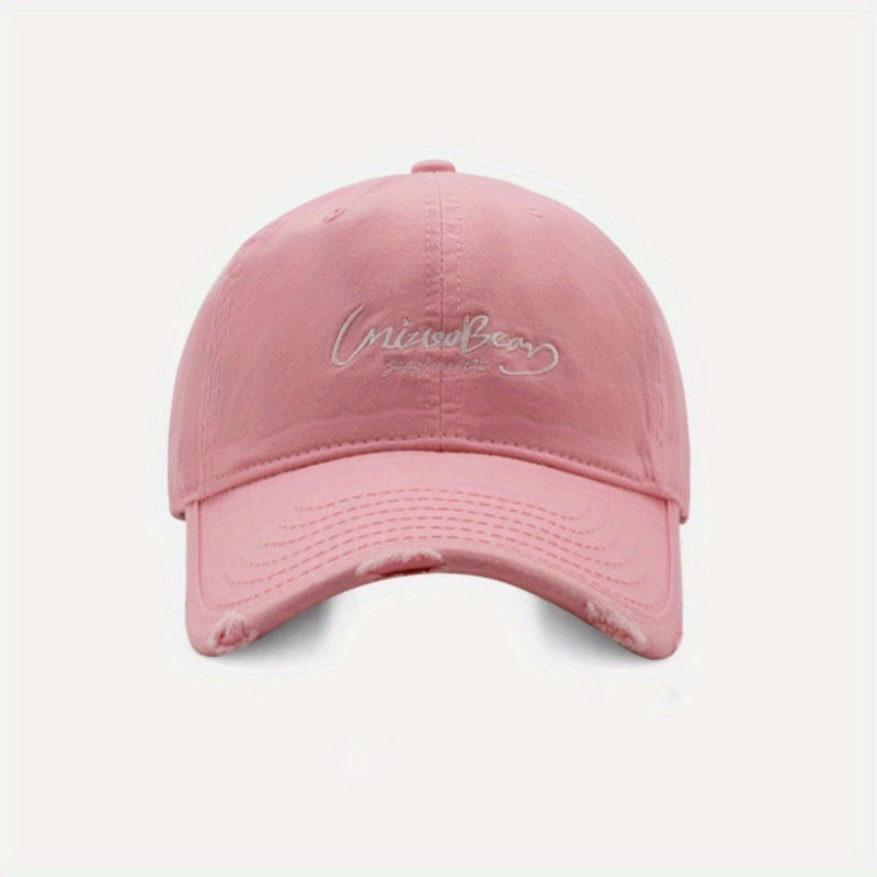 Distressed Peaked Cap Sunshade Outdoor Soft Top Washed Embroidery Curved Brim